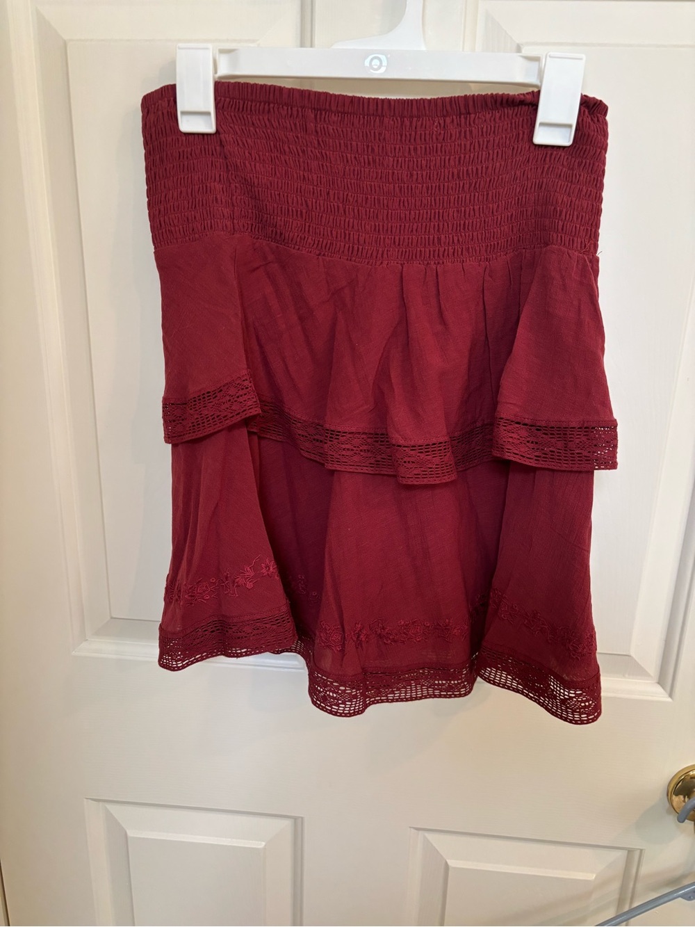Dress Barn Burgundy Tiered Smocked Skater Skirt